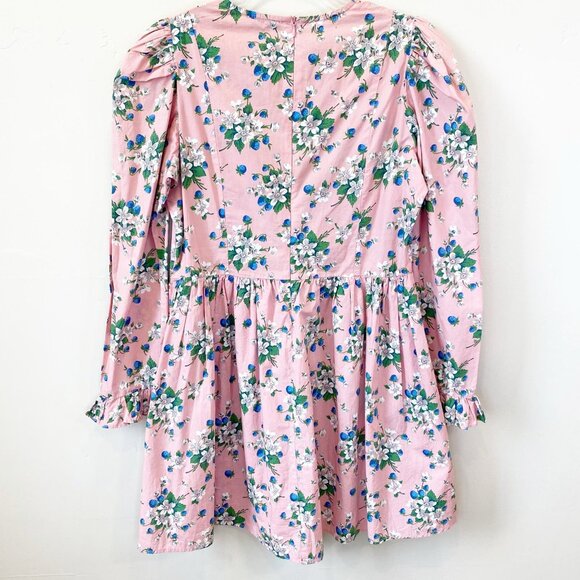 Batsheva Collarless Mini Prairie Dress Pink Lily 10 medium floral berries - Picture 8 of 14
